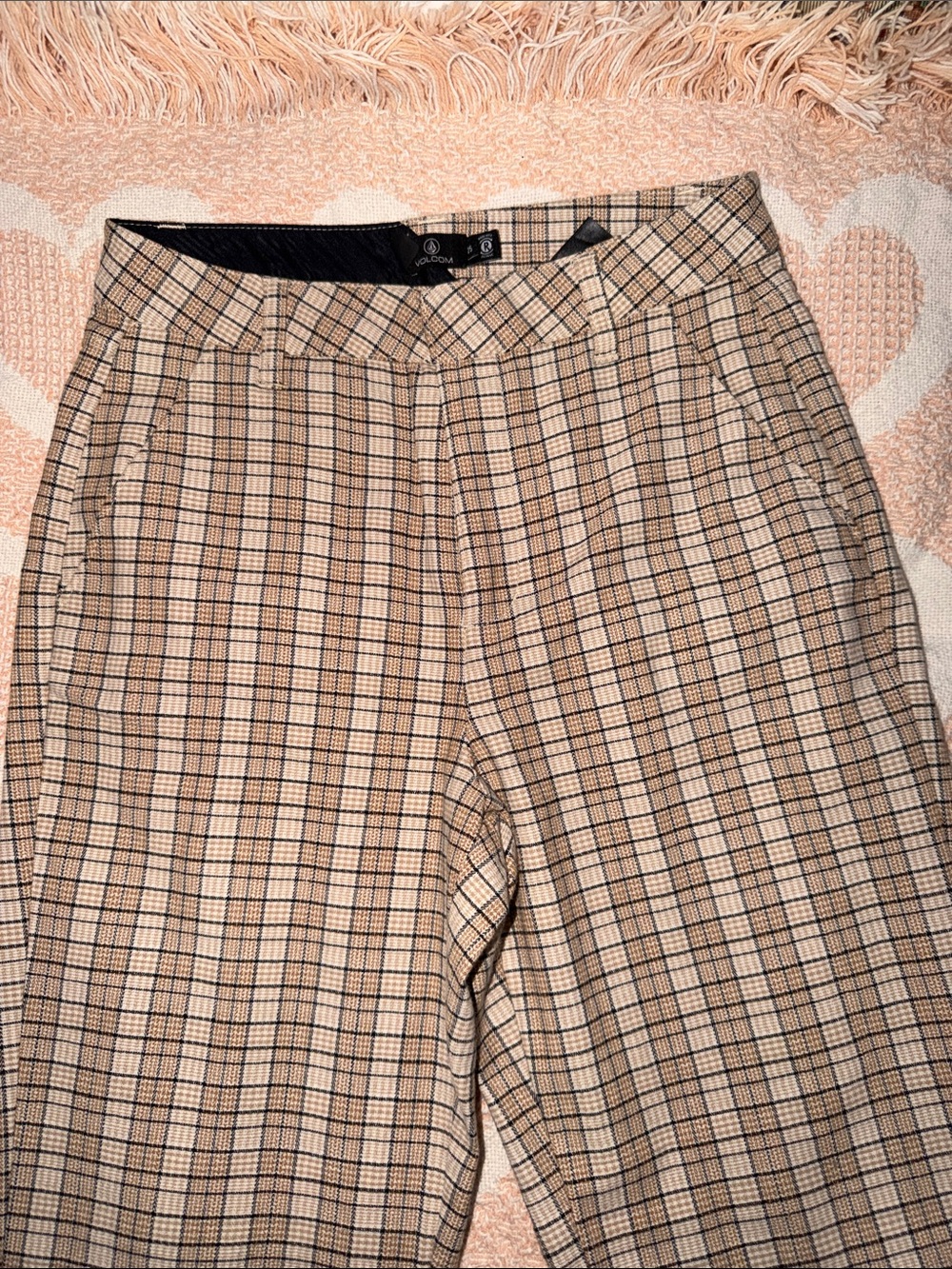Volcom Beige Plaid Cropped Pants
